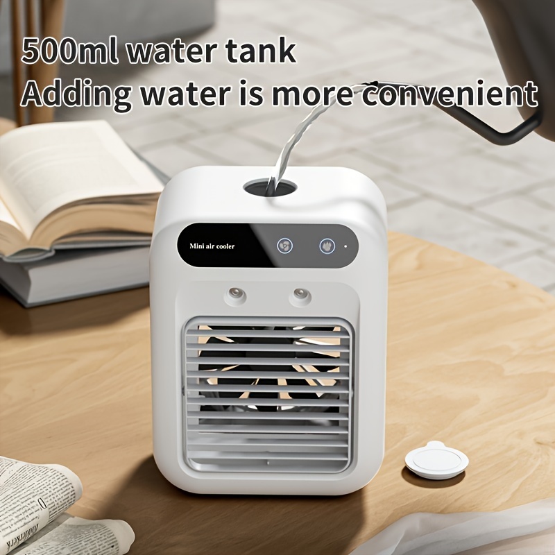 1pc portable mini air cooler humidifier with usb charging dual power battery operated desk fan 18650 lithium rechargeable low voltage for home bedroom office cooling details 4