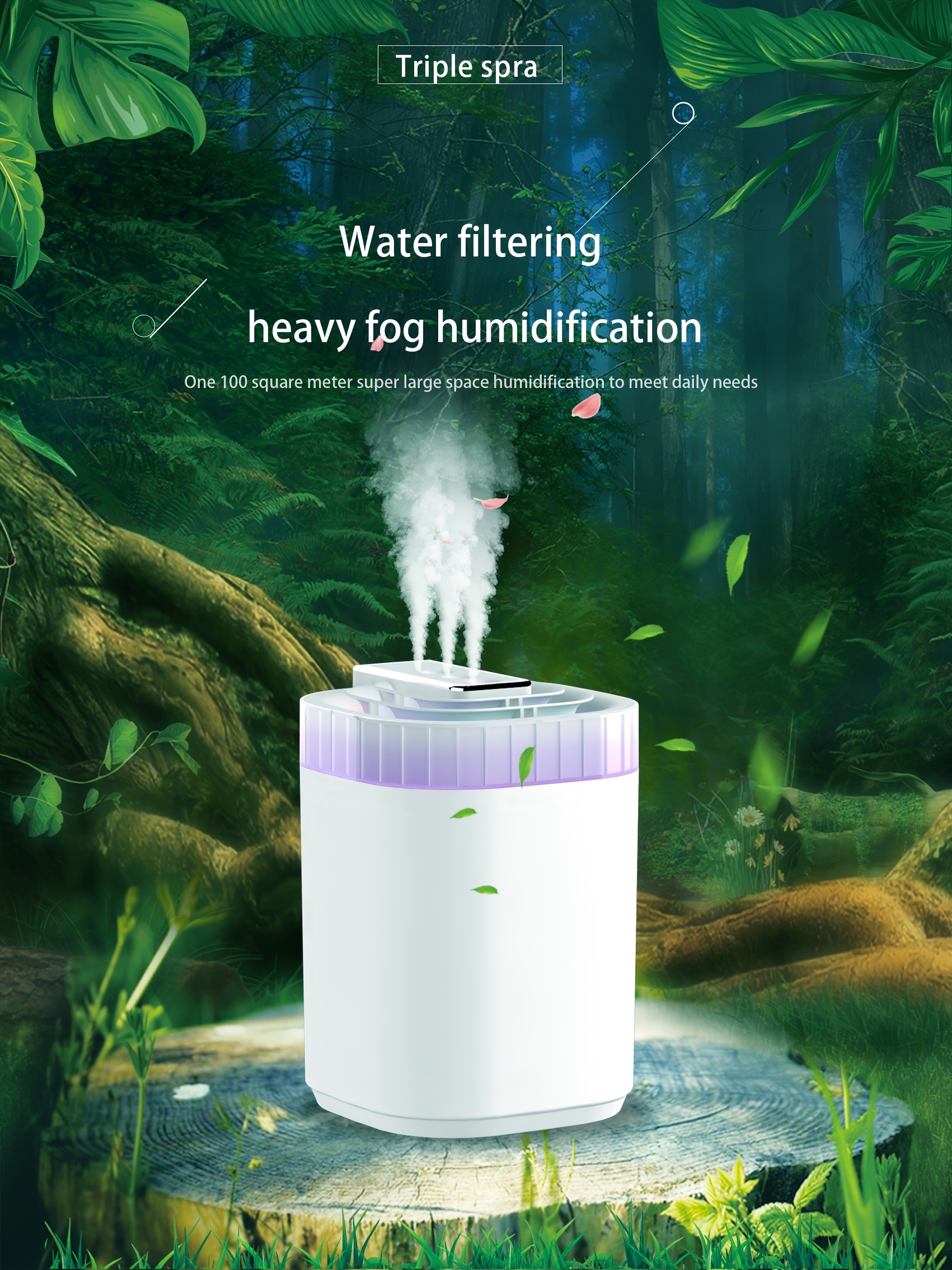 3l large capacity ultrasonic humidifier for home bedroom silent operation triple mist outlets usb powered with nightlight open lid water refill push button control suitable for 21 30 area humidification below 300ml h details 0