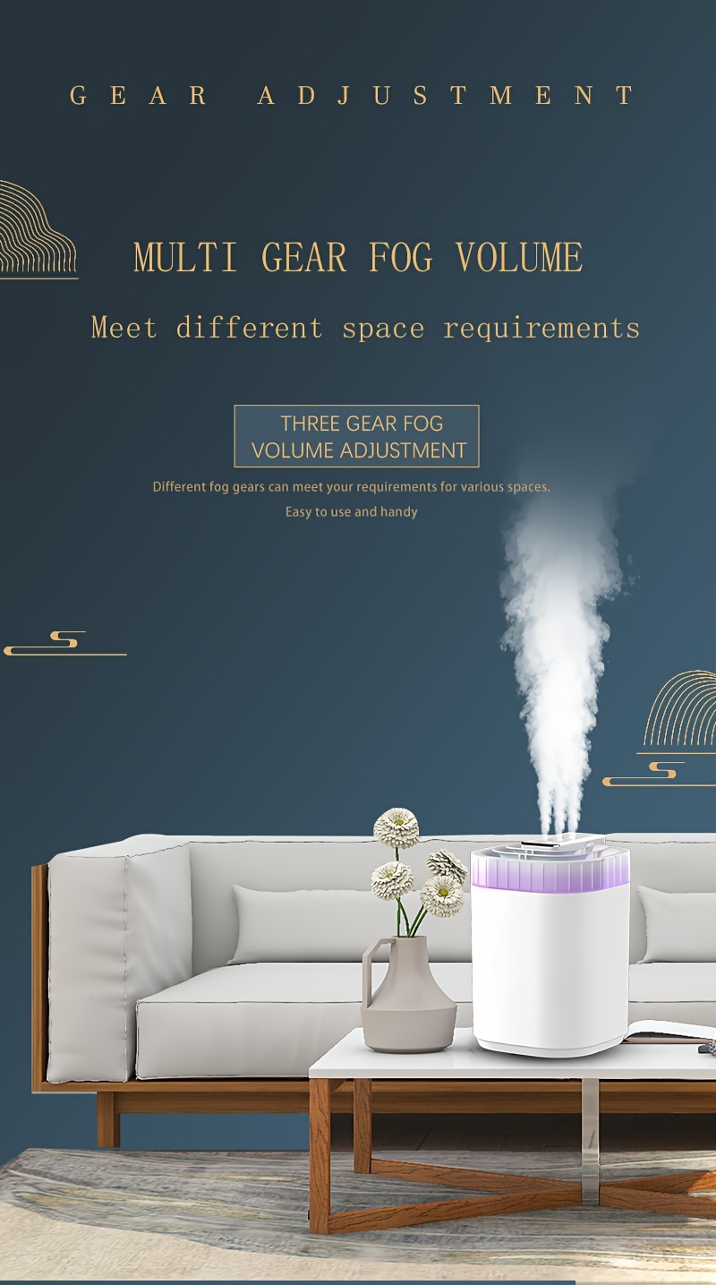 3l large capacity ultrasonic humidifier for home bedroom silent operation triple mist outlets usb powered with nightlight open lid water refill push button control suitable for 21 30 area humidification below 300ml h details 5